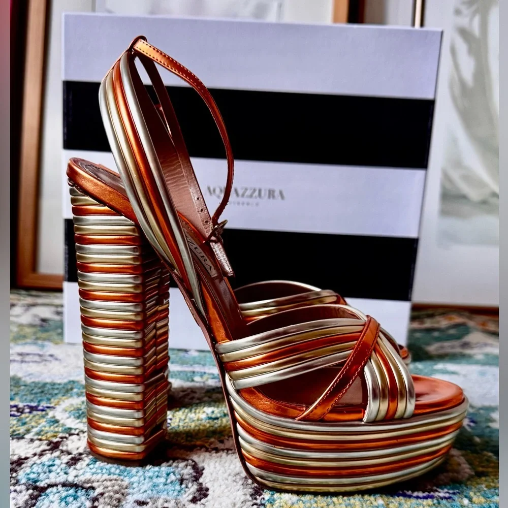 Aquazzura Sundance 140mm platform Metallic Gold and Bronze Heels - Picture 2 of 6